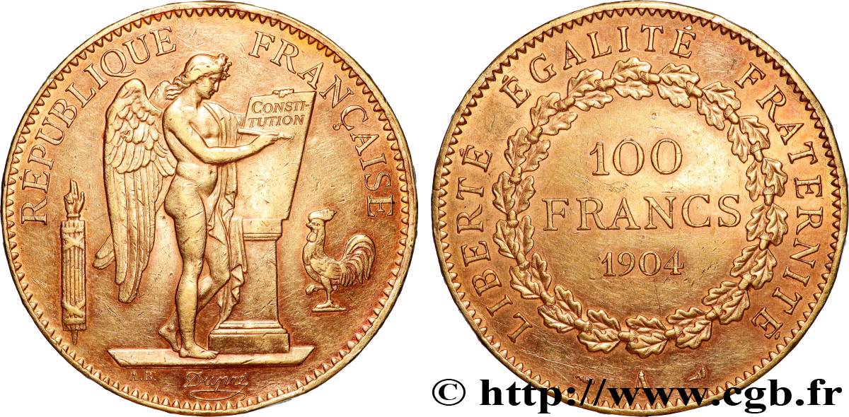 100 francs génie, tranche inscrite en relief Dieu protège la France 1904 Paris F.552/17 MBC+ 