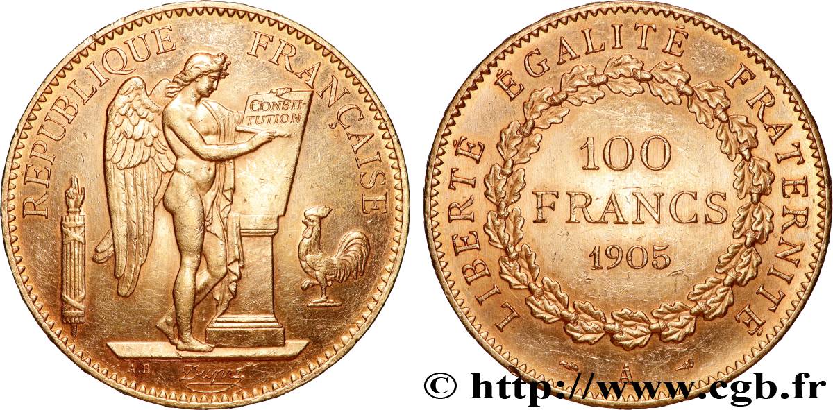 100 francs génie tranche inscrite en relief Dieu protège la France 1905 Paris F.552/18 EBC 