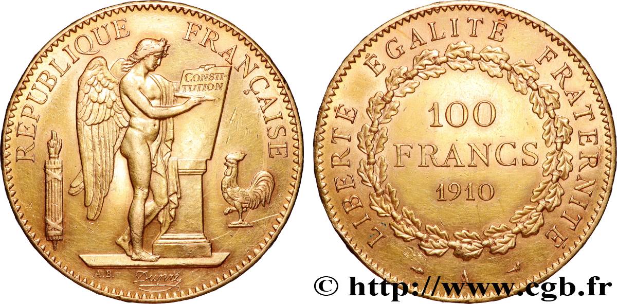 100 francs génie, tranche inscrite en relief liberté égalité fraternité 1910 Paris F.553/4 MBC+ 