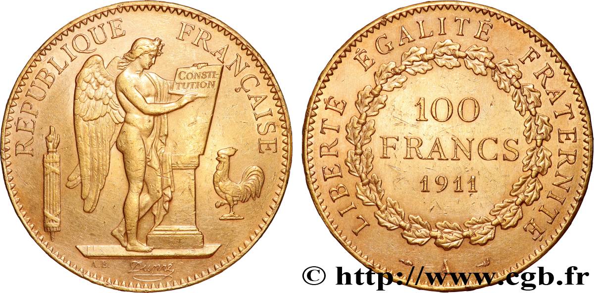 100 francs génie, tranche inscrite en relief liberté égalité fraternité 1911 Paris F.553/5 fVZ 