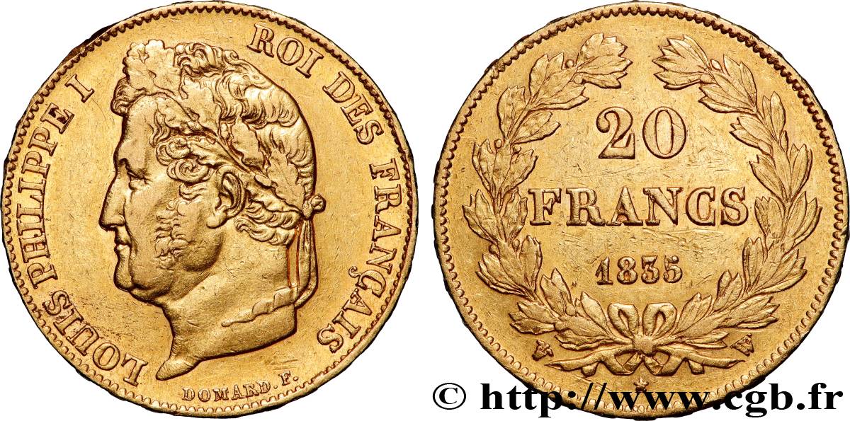 20 francs or Louis-Philippe, Domard 1835 Lille F.527/13 q.SPL 
