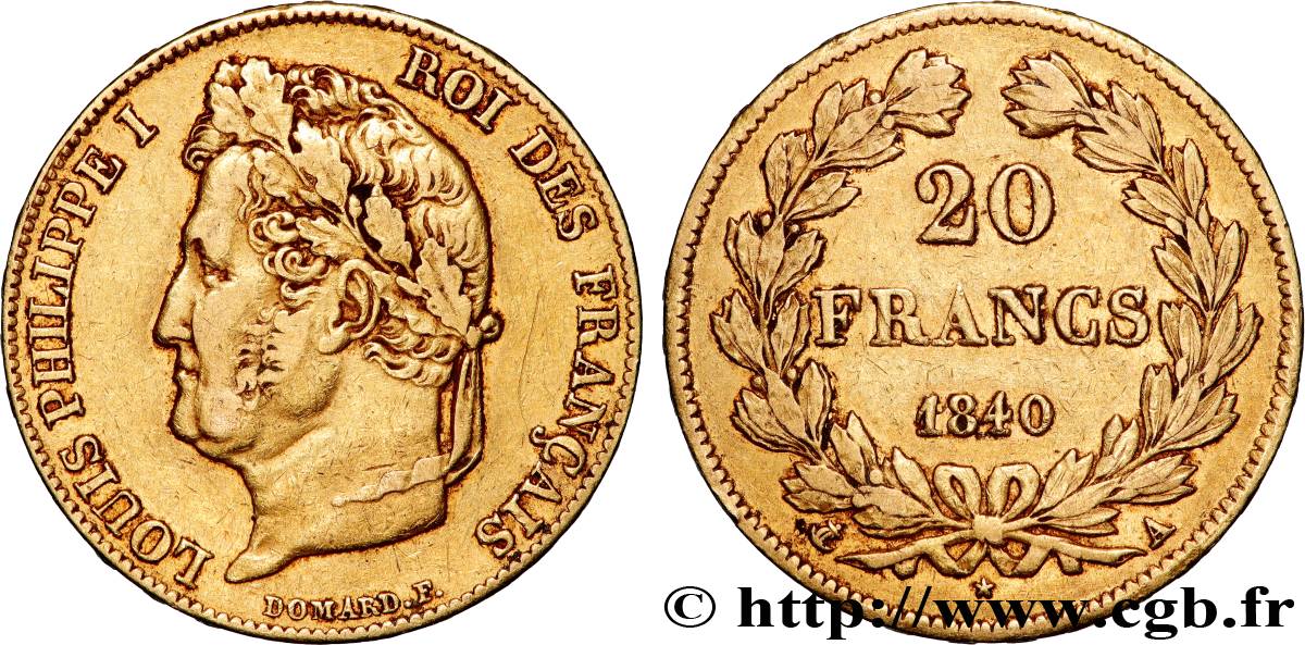 20 francs or Louis-Philippe, Domard 1840 Paris F.527/22 BB 