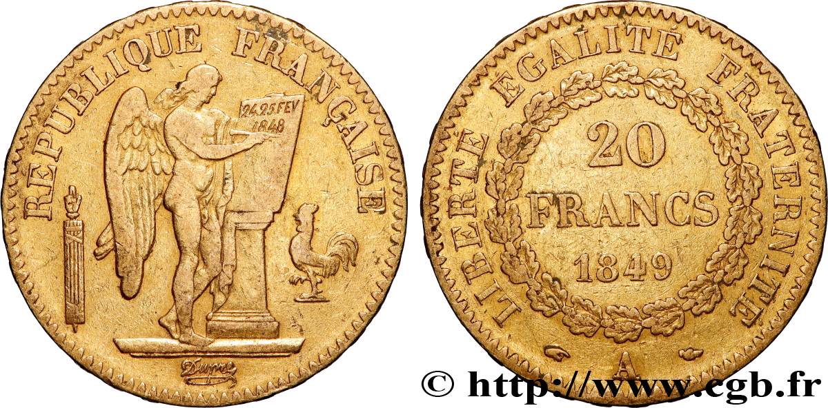 20 francs or Génie, IIe République 1849 Paris F.528/2 BB 