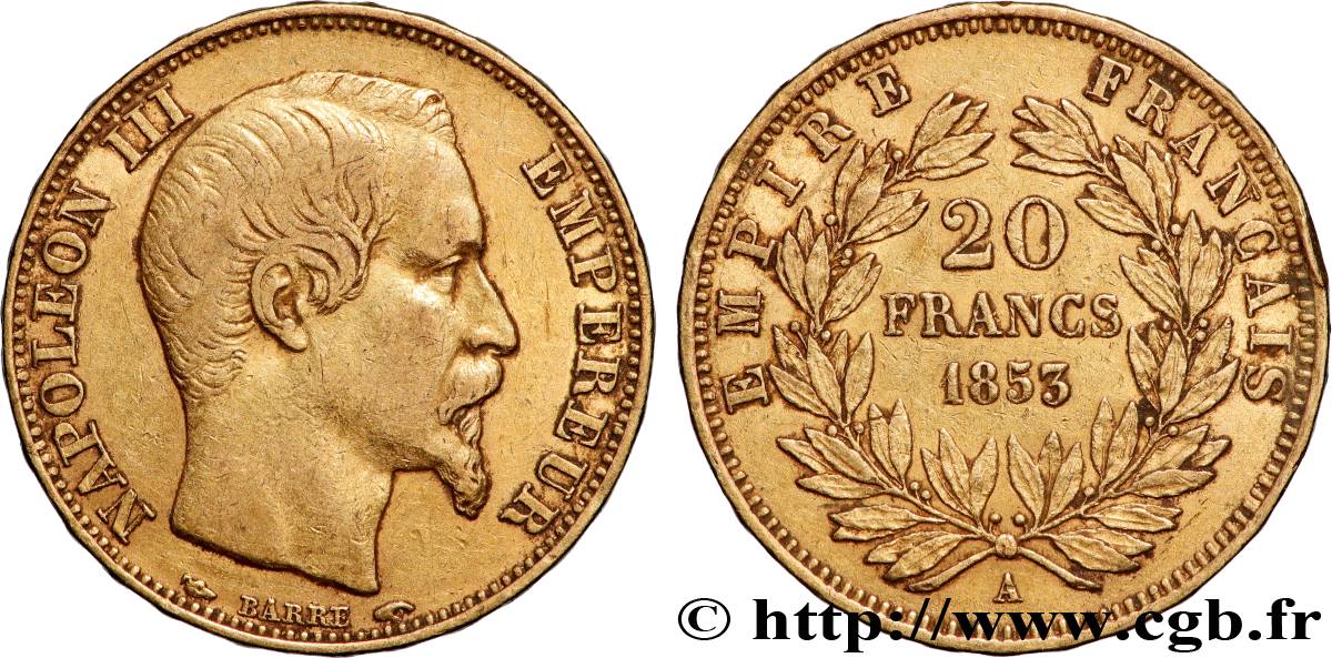 20 francs or Napoléon III, tête nue 1853 Paris F.531/1 TB+ 