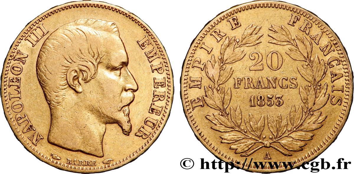 20 francs or Napoléon III, tête nue 1853 Paris F.531/1 TB+ 