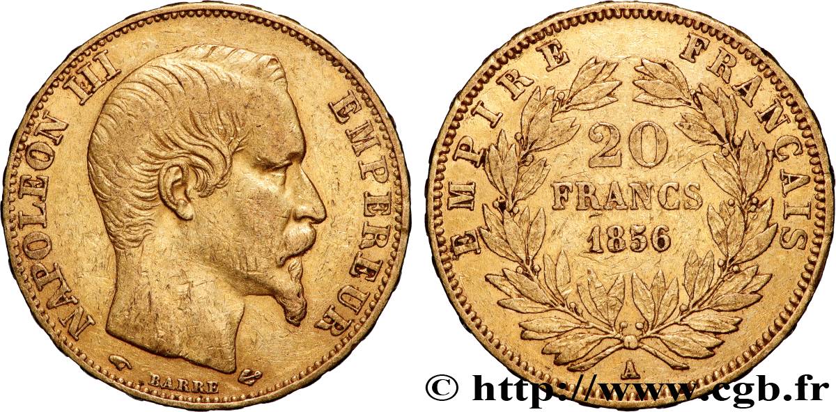 20 francs or Napoléon III, tête nue 1856 Paris F.531/9 TTB 