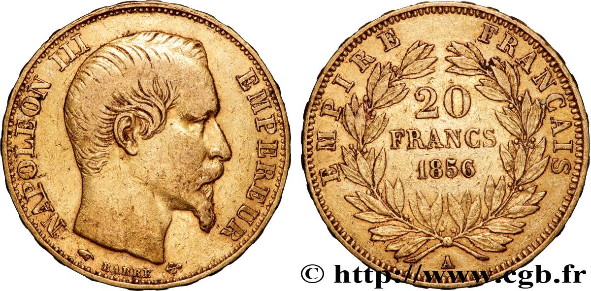 20 francs or Napoléon III, tête nue 1856 Paris F.531/9 q.BB 