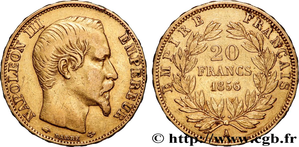 20 francs or Napoléon III, tête nue 1856 Paris F.531/9 TB+ 