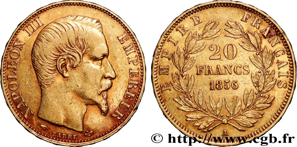 20 francs or Napoléon III, tête nue 1856 Paris F.531/9 TB+ 