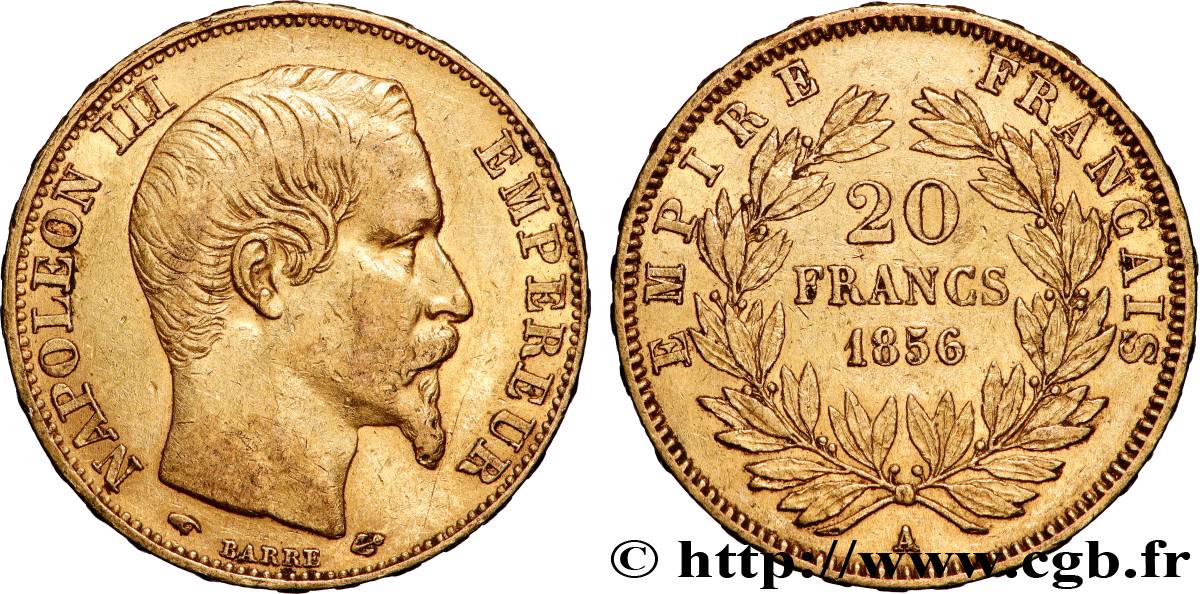 20 francs or Napoléon III, tête nue 1856 Paris F.531/9 TTB 