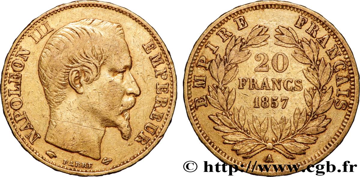 20 francs or Napoléon III, tête nue 1857 Paris F.531/12 TB+ 