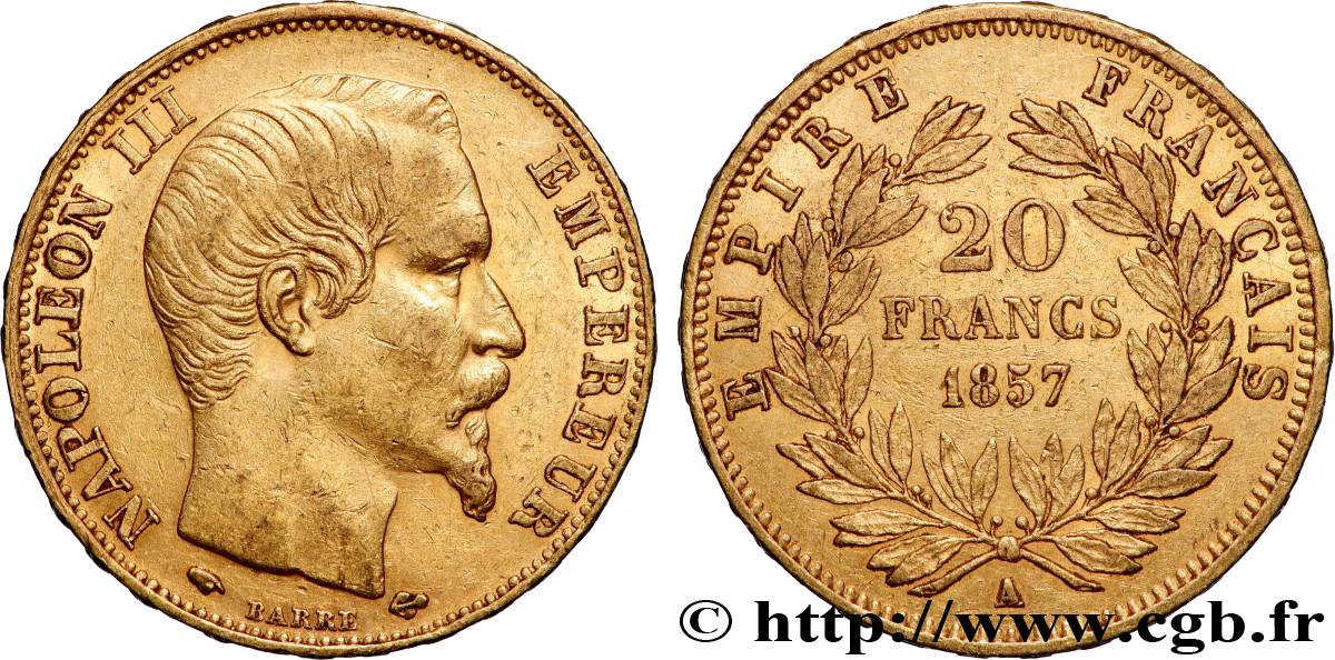 20 francs or Napoléon III, tête nue 1857 Paris F.531/12 TTB+ 