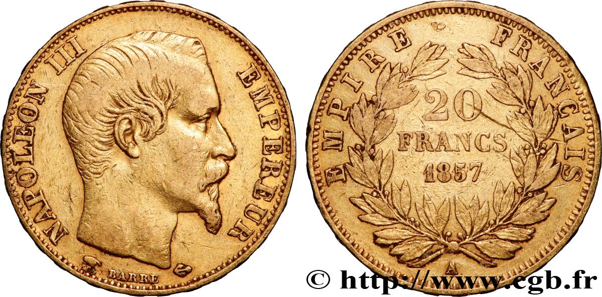 20 francs or Napoléon III, tête nue 1857 Paris F.531/12 VF 
