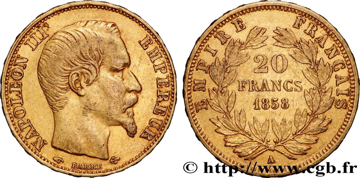 20 francs or Napoléon III, tête nue 1858 Paris F.531/13 TTB 