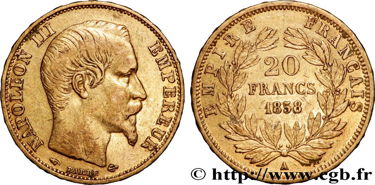 20 francs or Napoléon III, tête nue 1858 Paris F.531/13 TTB 