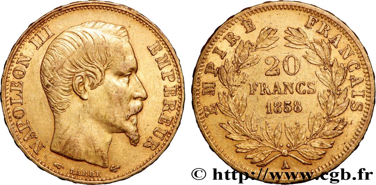 20 francs or Napoléon III, tête nue 1858 Paris F.531/13 TTB 