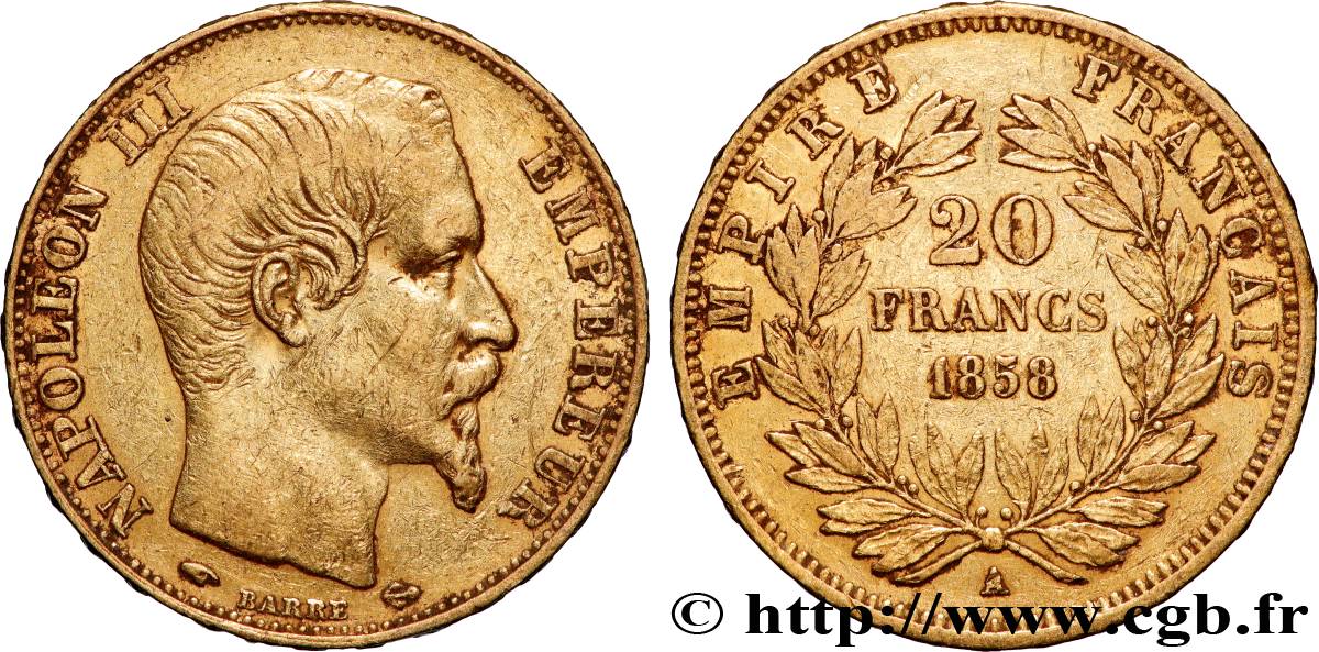 20 francs or Napoléon III, tête nue 1858 Paris F.531/13 TTB 