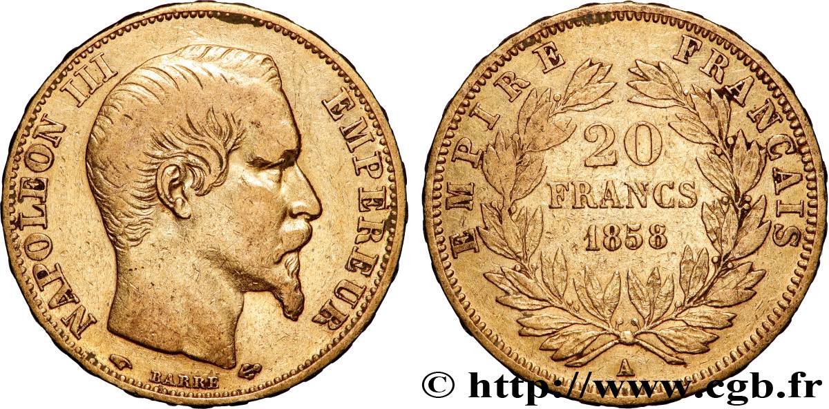 20 francs or Napoléon III, tête nue 1858 Paris F.531/13 TB+ 