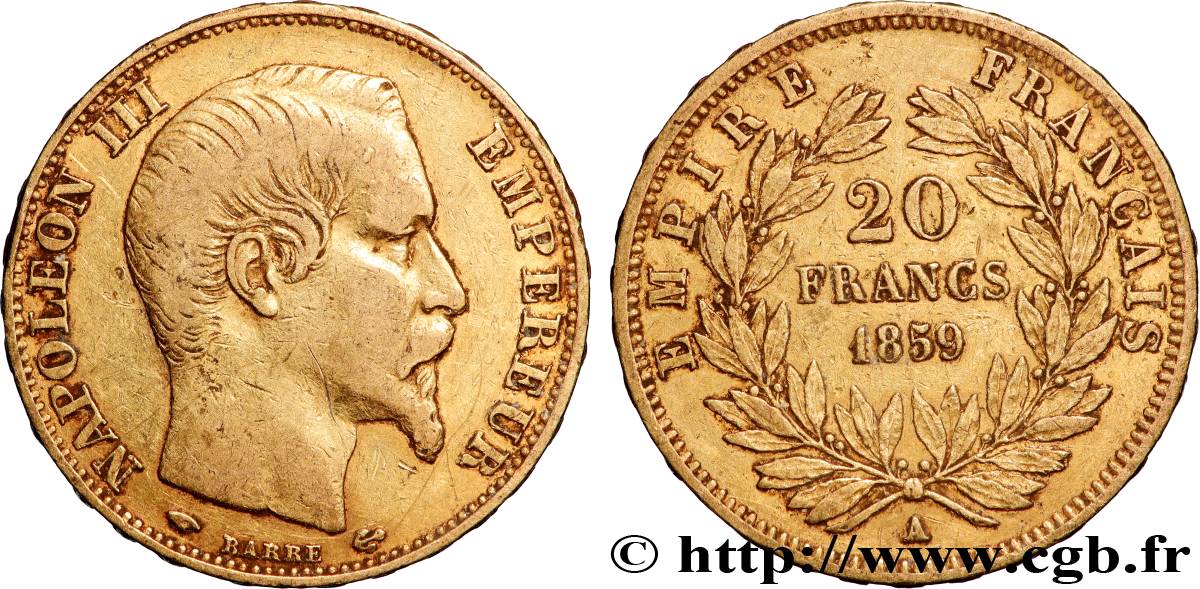 20 francs or Napoléon III, tête nue 1859 Paris F.531/15 TB+ 