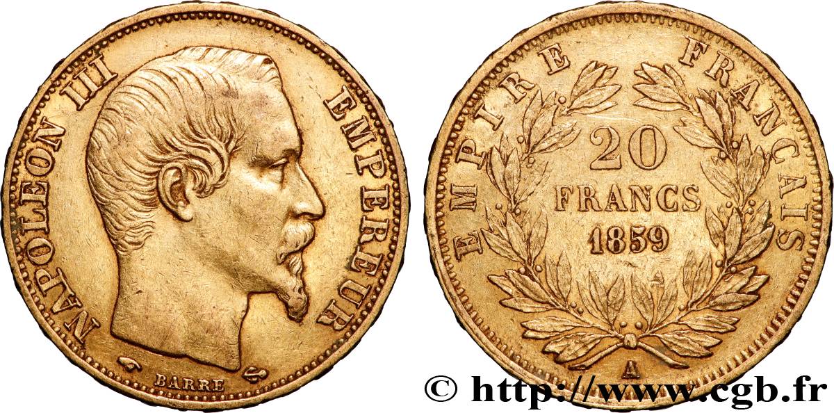 20 francs or Napoléon III, tête nue 1859 Paris F.531/15 TTB 