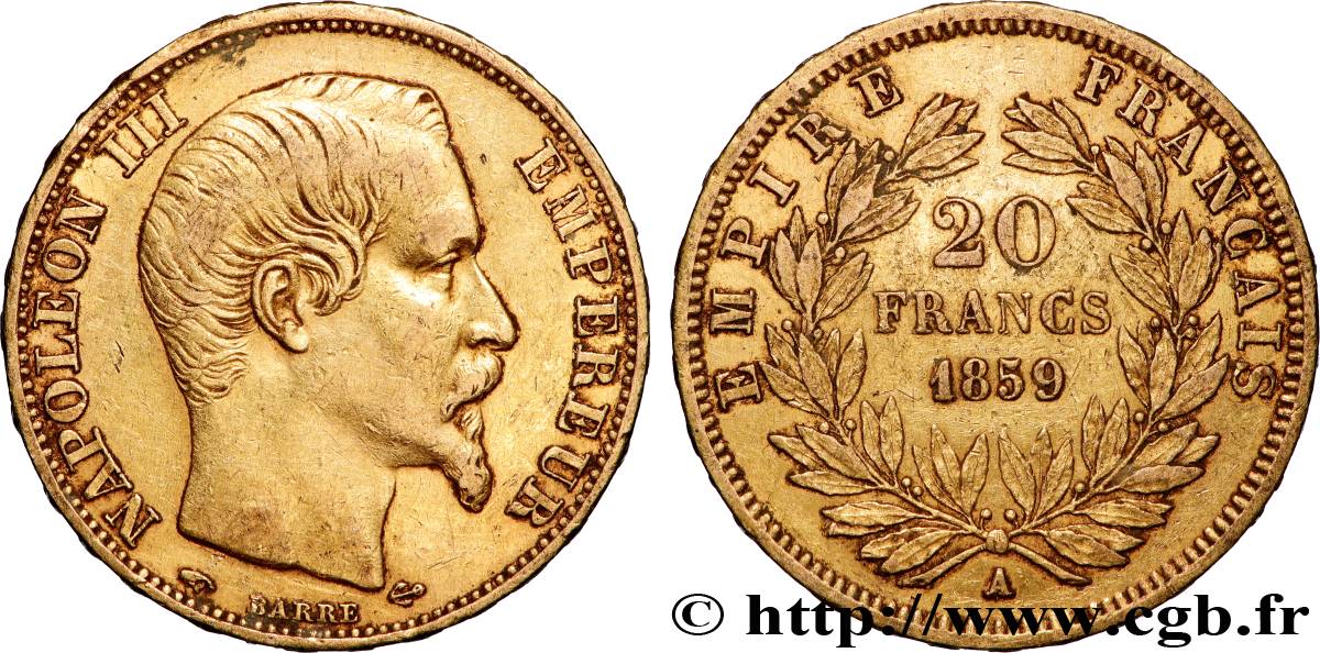 20 francs or Napoléon III, tête nue 1859 Paris F.531/15 XF 