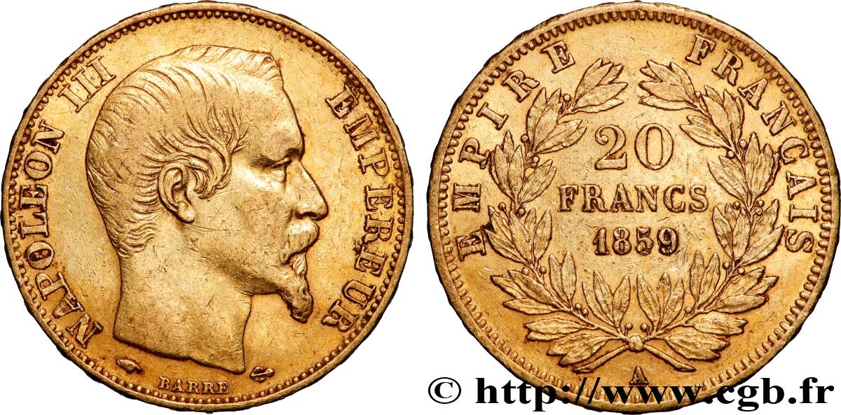 20 francs or Napoléon III, tête nue 1859 Paris F.531/15 TTB 