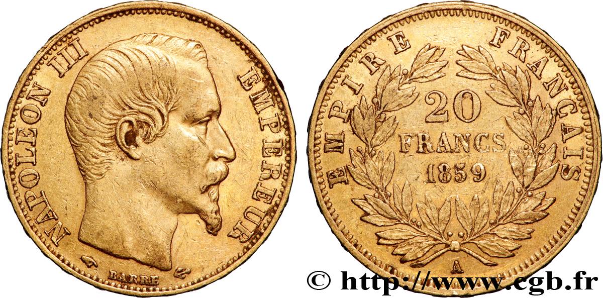 20 francs or Napoléon III, tête nue 1859 Paris F.531/15 TTB 