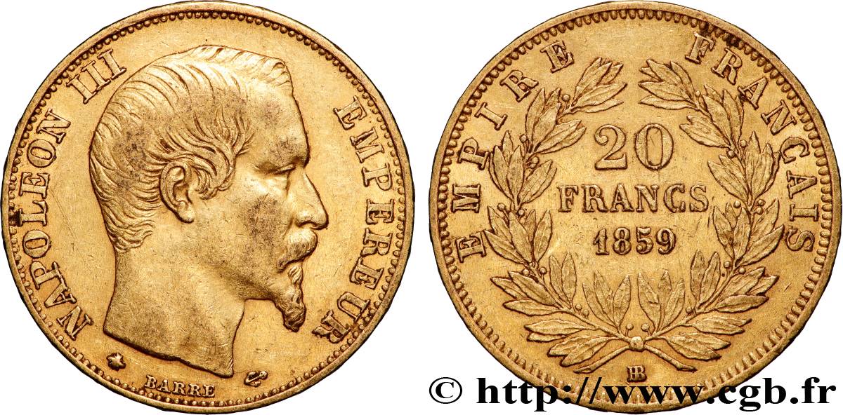 20 francs or Napoléon III, tête nue 1859 Strasbourg F.531/16 TTB+ 