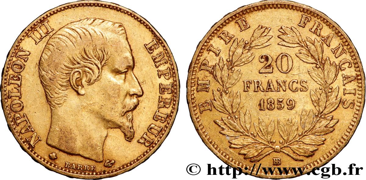 20 francs or Napoléon III, tête nue 1859 Strasbourg F.531/16 TTB 