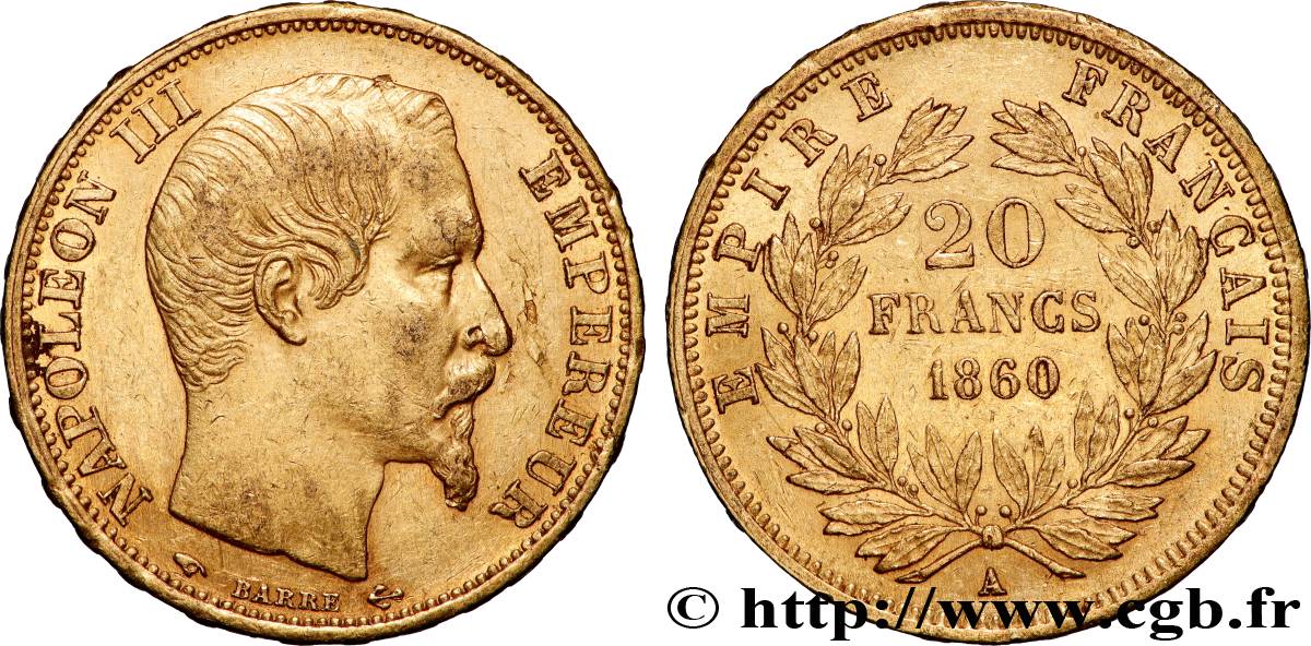 20 francs or Napoléon III, tête nue 1860 Paris F.531/18 TTB+ 