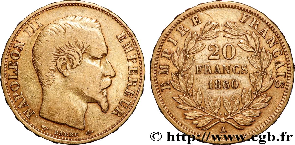 20 francs or Napoléon III, tête nue 1860 Paris F.531/18 TB 