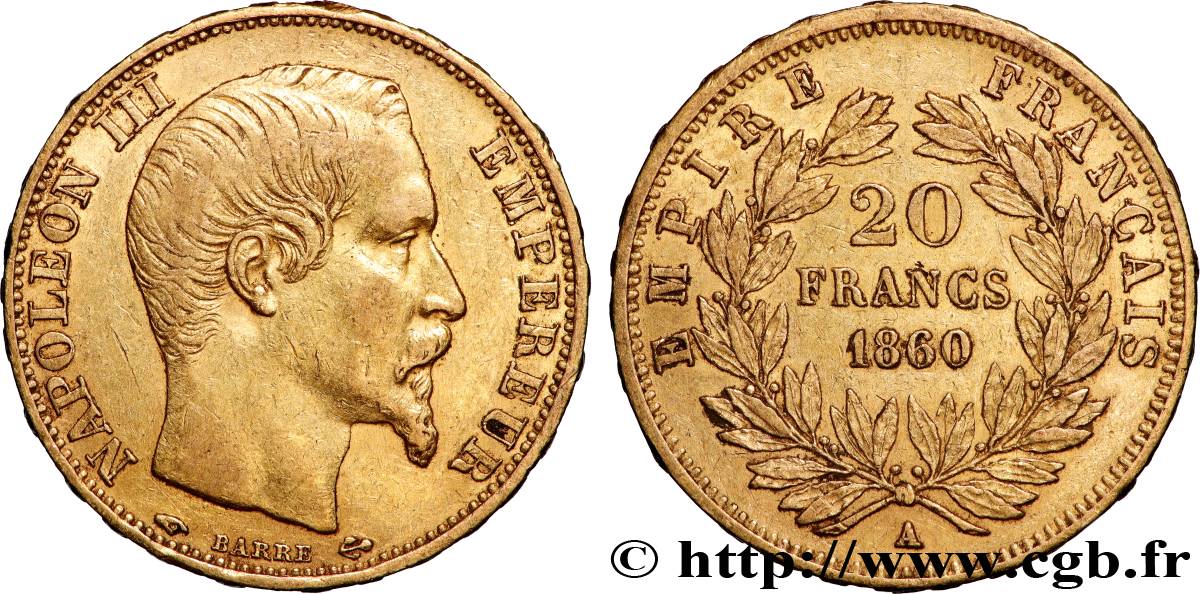 20 francs or Napoléon III, tête nue 1860 Paris F.531/18 SS 