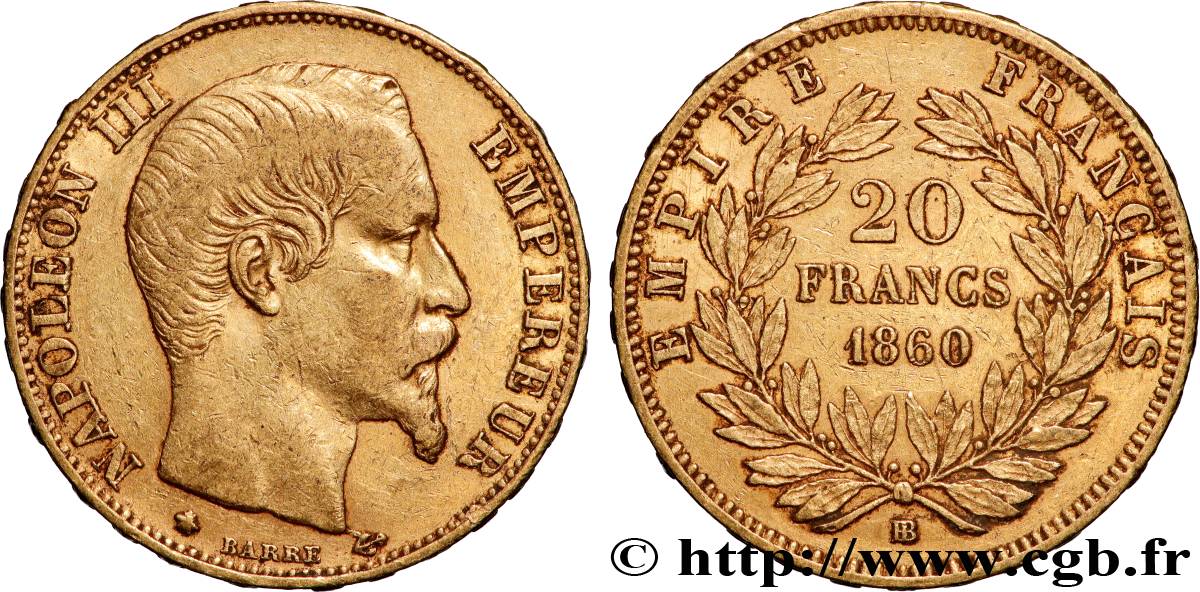 20 francs or Napoléon III, tête nue 1860 Strasbourg F.531/20 SS 