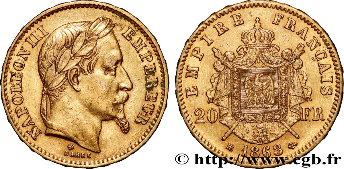 20 francs or Napoléon III, tête laurée 1868 Strasbourg F.532/19 TTB 