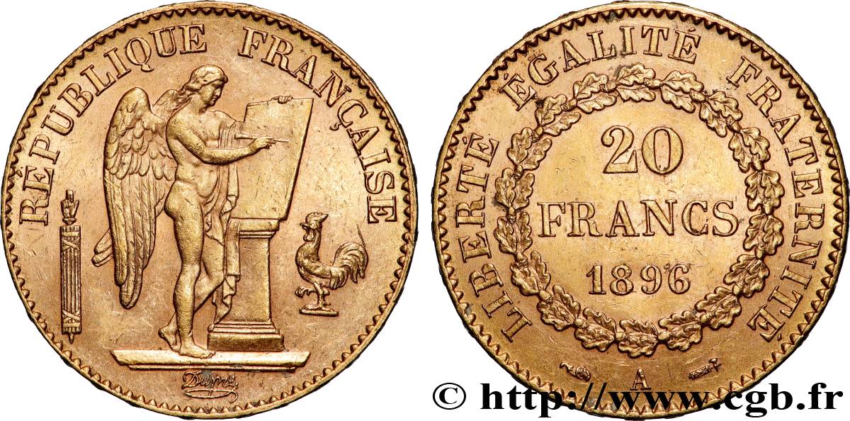 20 francs or Génie, Troisième République 1896 Paris F.533/20 AU 