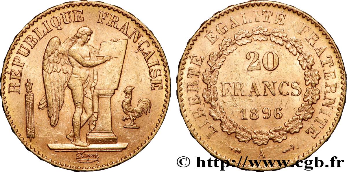 20 francs or Génie, Troisième République 1896 Paris F.533/20 TTB+ 