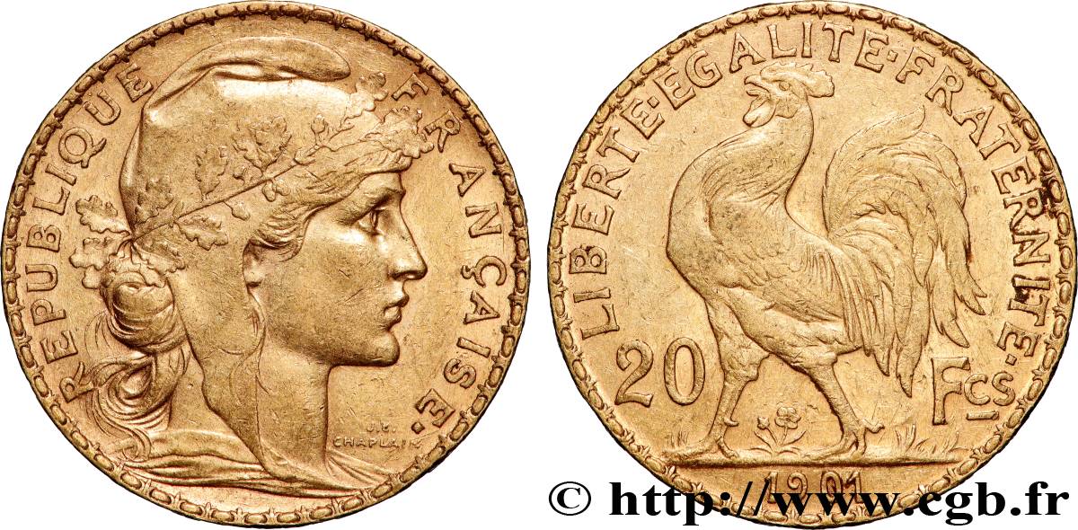 20 francs or Coq, Dieu protège la France 1901 Paris F.534/6 AU 