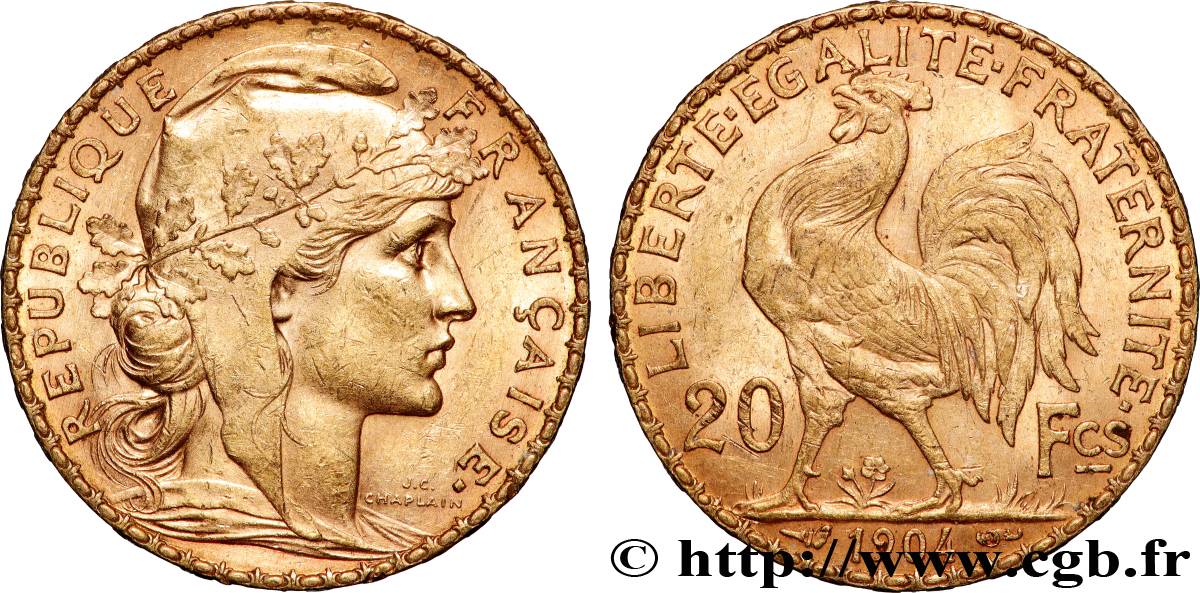 20 francs or Coq, Dieu protège la France 1904 Paris F.534/9 AU 