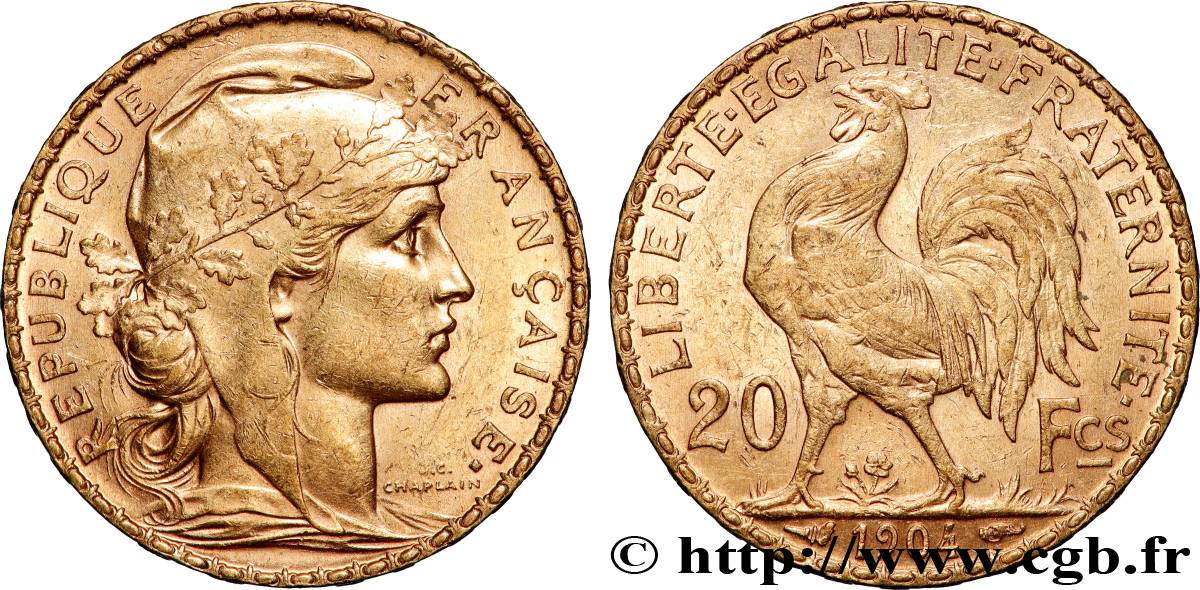 20 francs or Coq, Dieu protège la France 1904 Paris F.534/9 AU 