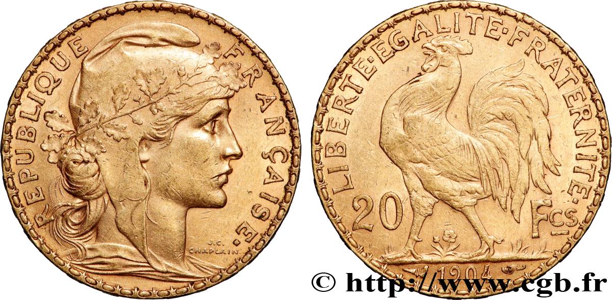 20 francs or Coq, Dieu protège la France 1904 Paris F.534/9 AU 