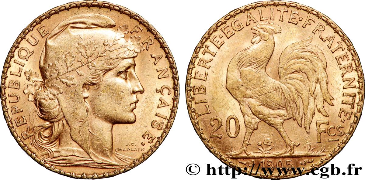 20 francs or Coq, Dieu protège la France 1905 Paris F.534/10 SUP 