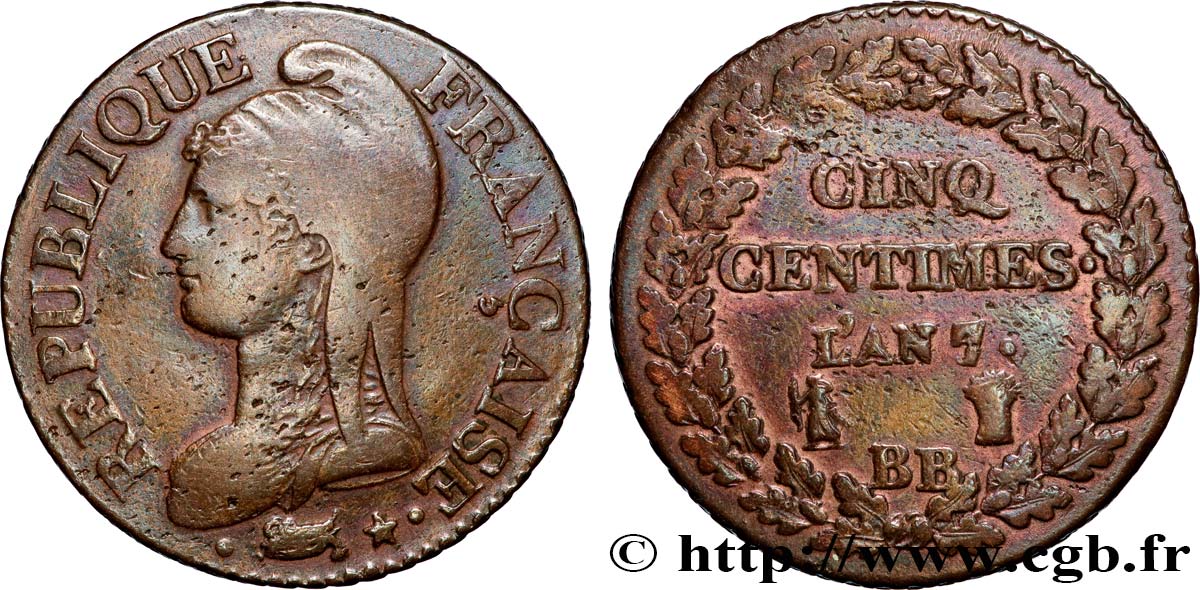 Cinq centimes Dupré, grand module 1799 Strasbourg F.115/61 VF 