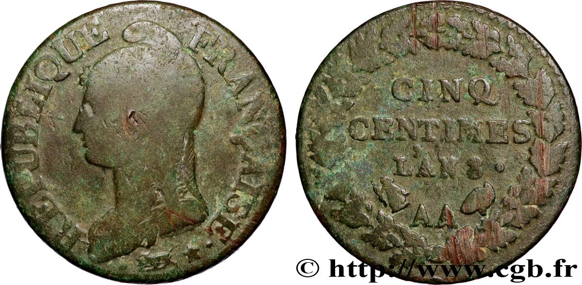 Cinq centimes Dupré, grand module 1800 Metz F.115/105 B+ 