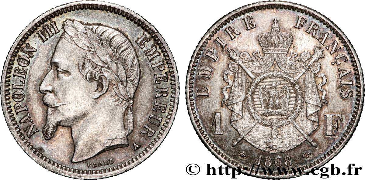 1 franc Napoléon III, tête laurée 1868 Paris F.215/10 TTB+ 