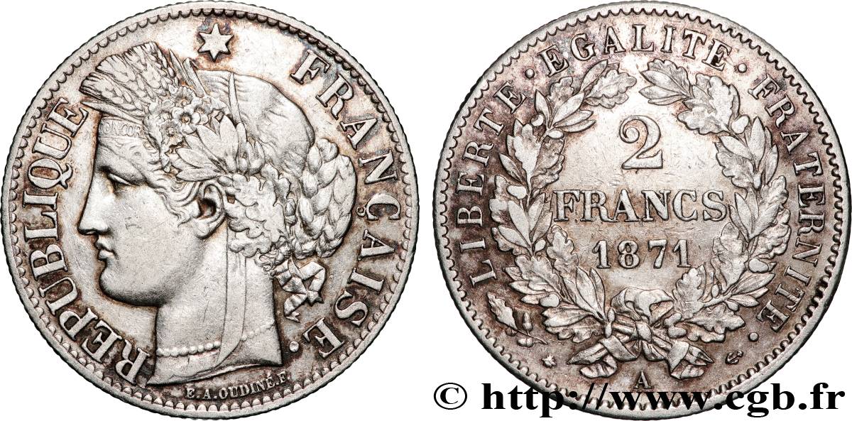 2 francs Cérès, avec légende 1871 Paris F.265/4 q.BB 