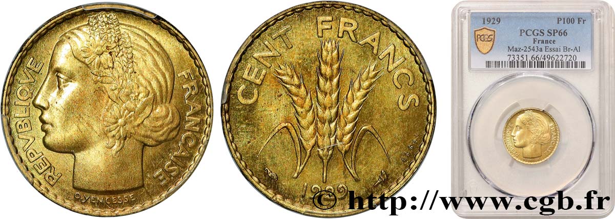 Concours de 100 francs or, essai de Yencesse en bronze-aluminium 1929 Paris GEM.285 4 MS66 PCGS