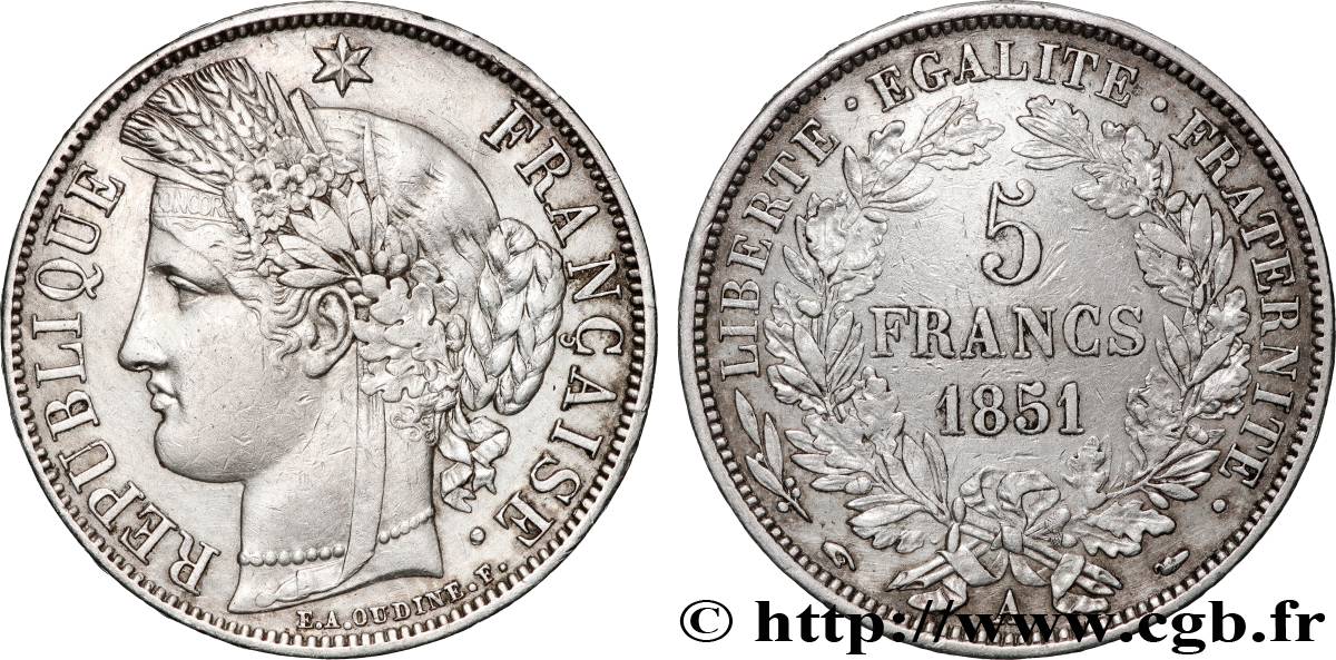 5 francs Cérès, IIe République 1851 Paris F.327/7 XF 