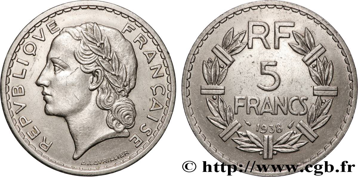 5 francs Lavrillier, nickel 1938  F.336/7 SS 