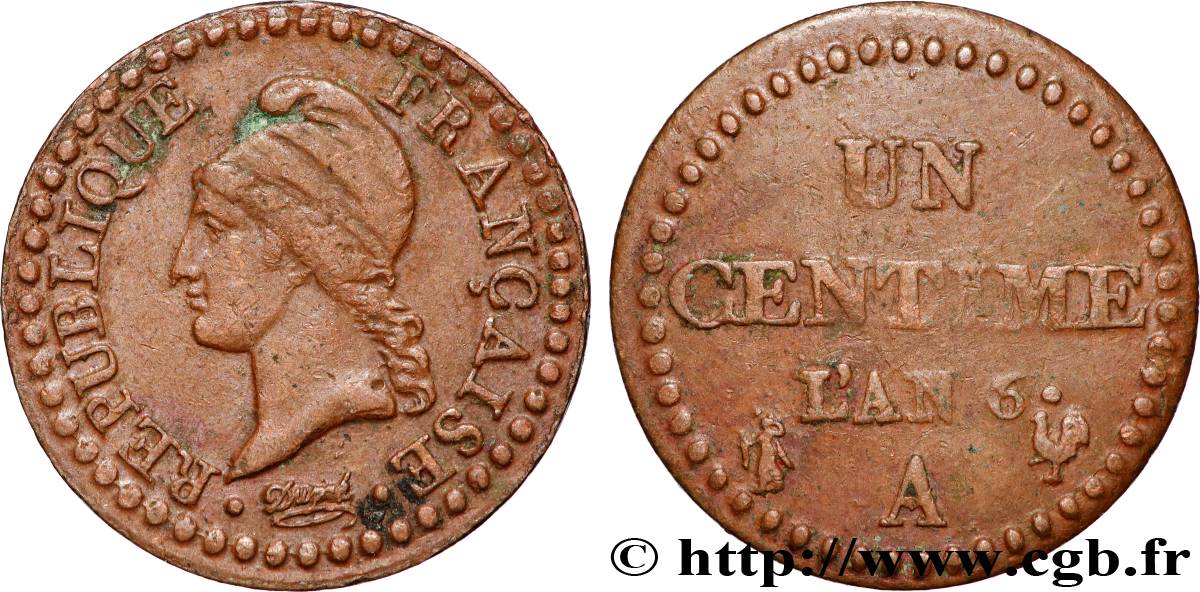 Un centime Dupré, 6 normal 1798 Paris F.100/3 VF 