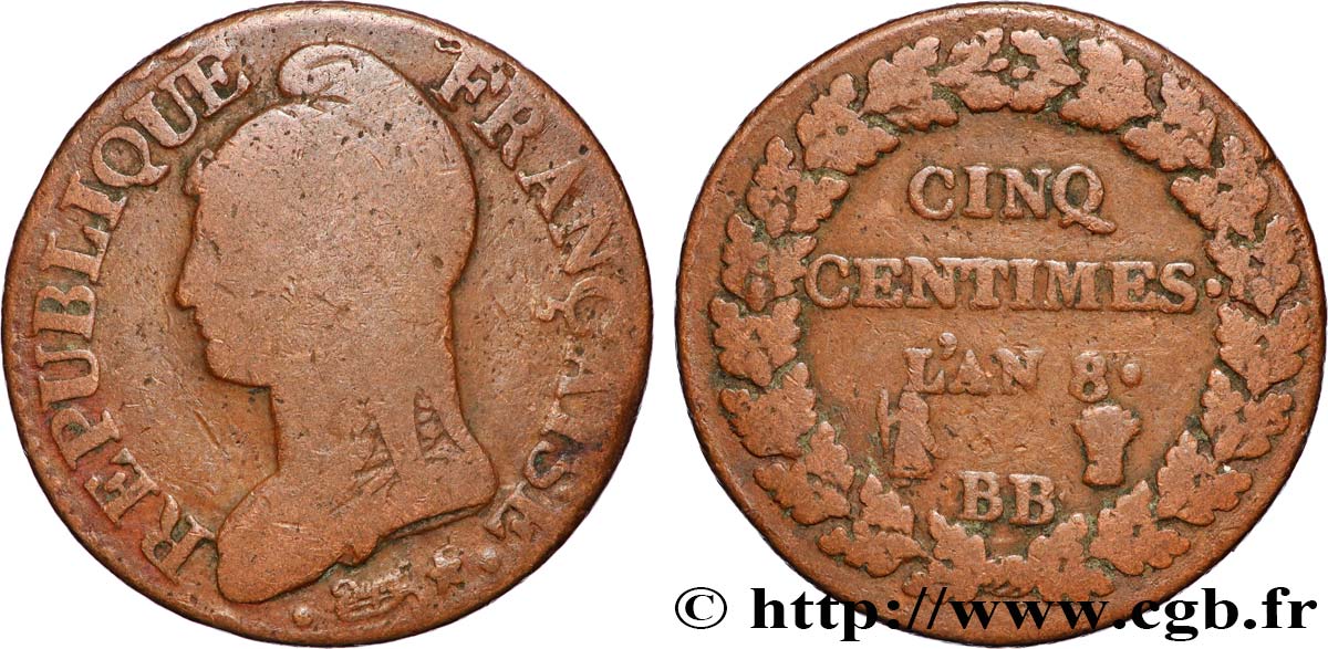 Cinq centimes Dupré, grand module 1800 Strasbourg F.115/117 RC+ 